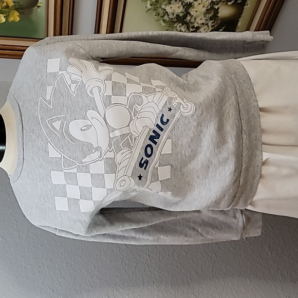 SEGA Sonic the Hedgehog kids large sweatshirt grey white blue - Picture 1 of 11